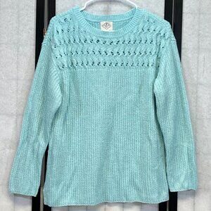 St John’s Bay Silver Flecked Knit Sweater Light Blue PL Cozy Metallic Pullover
